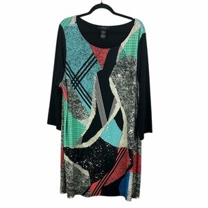 Style & Co 3X Abstract Print Tunic Top Dress 3/4 Sleeve Plus Size Colorblock